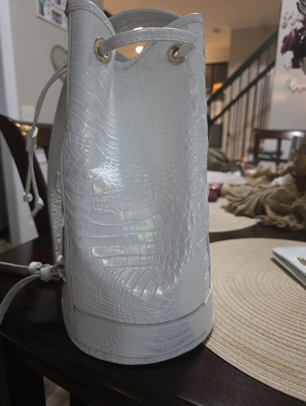 Abrand White Croc-Embossed Backpack